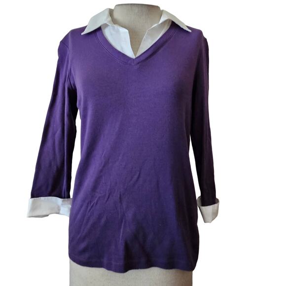 Purple Collared Long Sleeve Sweater Size Petite Medium - Picture 1 of 4